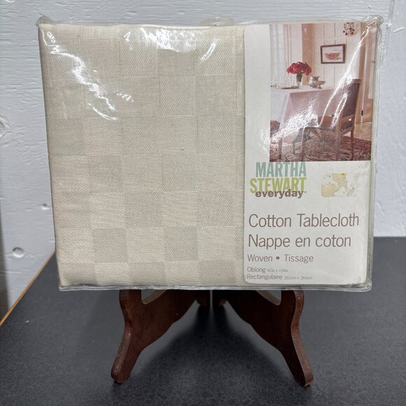 Martha Stewart Everyday VTG Cotton Tablecloth Solid Check Bone NOS Unopened - Picture 1 of 8
